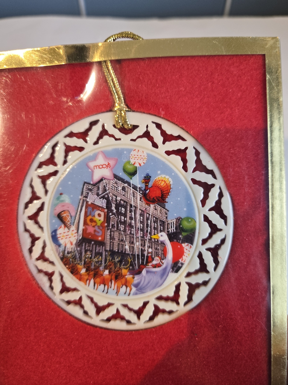 Lenox White Porcelain Holiday Ornament with Colorful Macy's Scene